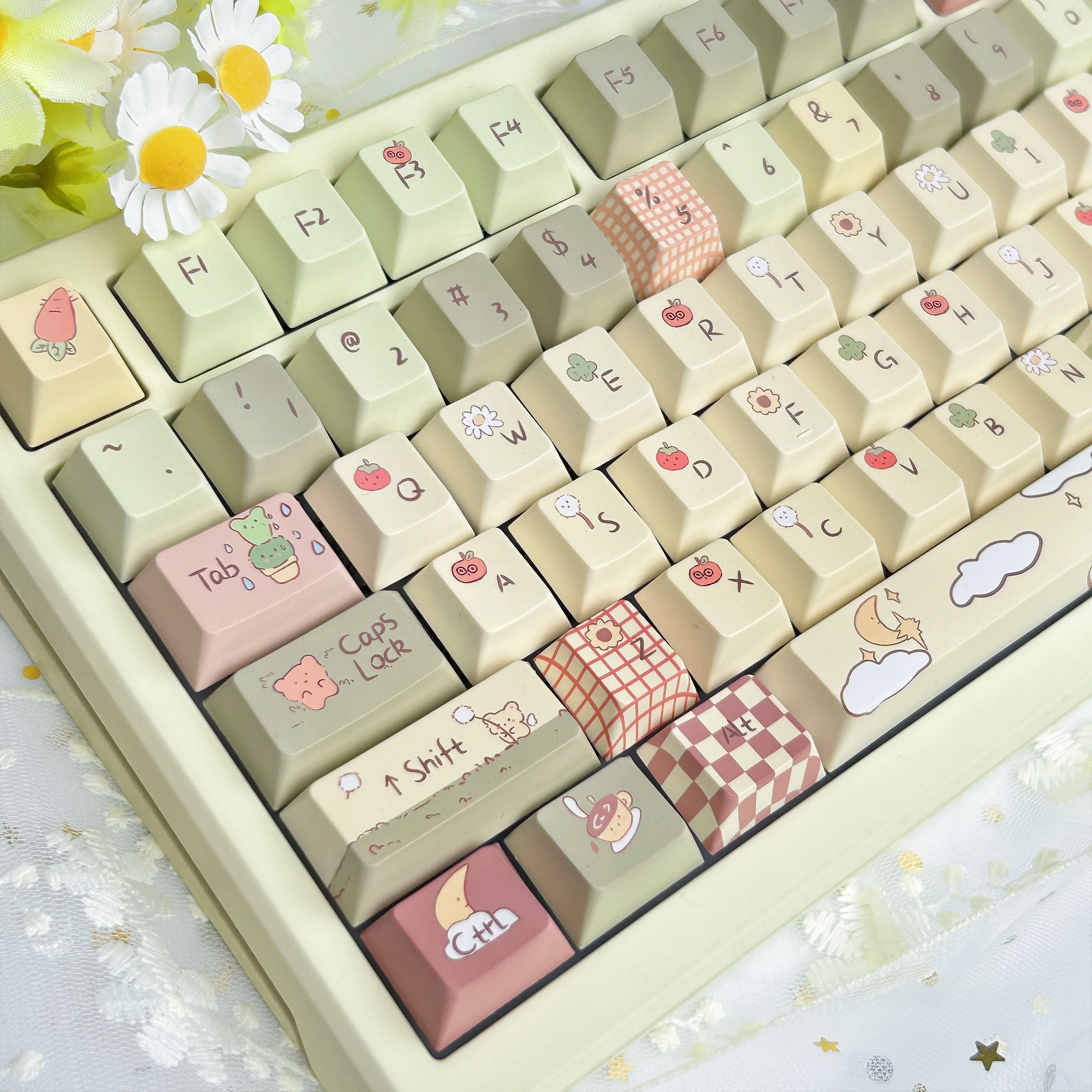 Bear Forest-teclas bonitas con perfil de cereza MOA, teclas de color amarillo lechoso y verde para teclado mecánico, sublimación PBT, teclas personalizadas - imagen 3