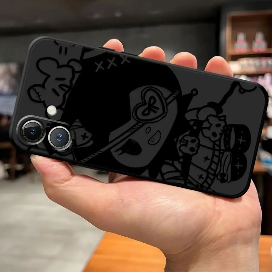 Sanrio Cool Kuromi Hello Kitty funda para iPhone 7 8 XS Max 17Air 15 16 14 Plus XR 13 12 11 17 Pro Max cubierta de teléfono suave negra - imagen 2