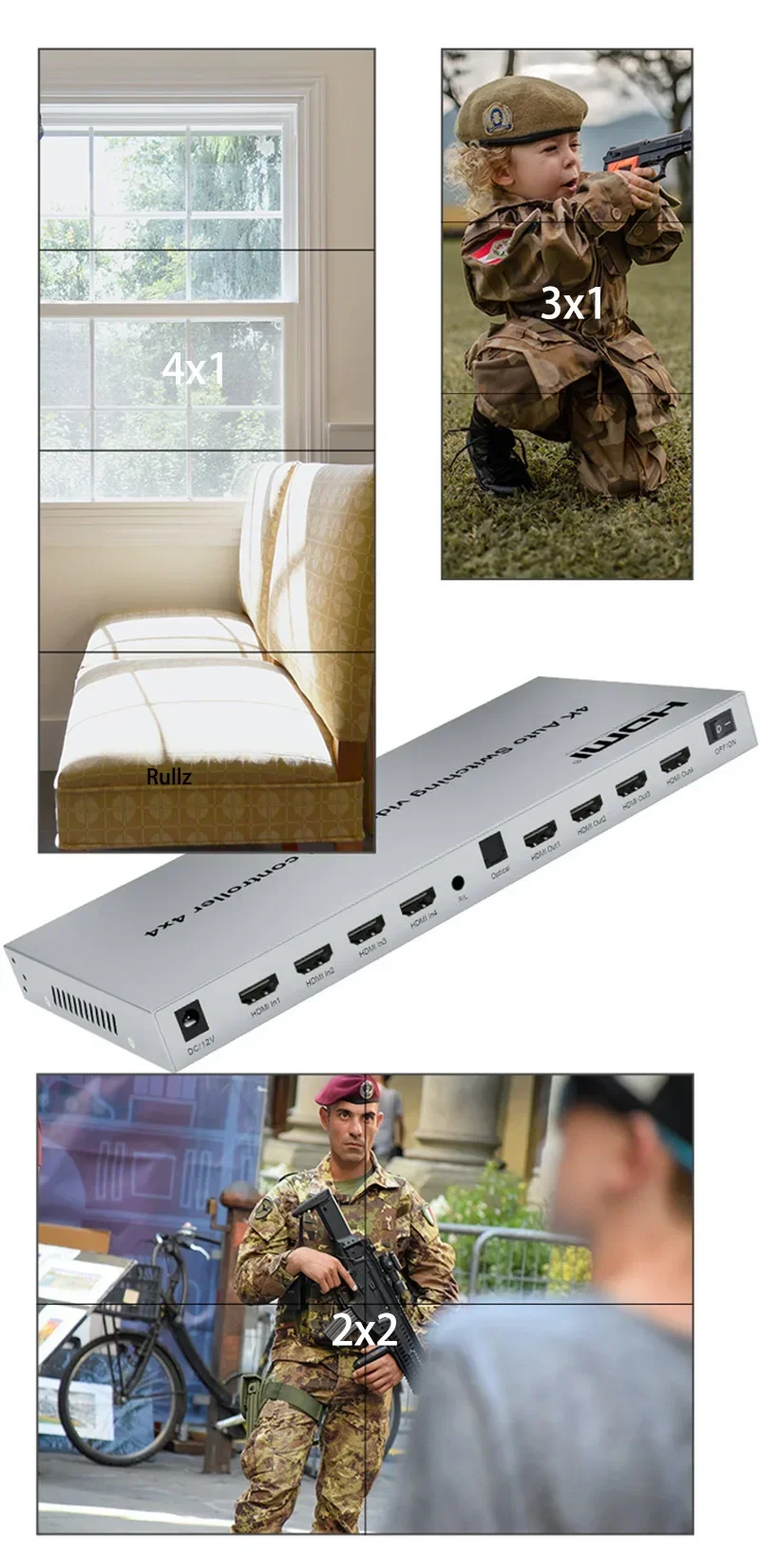 Conmutación automática 4K 4x4 HDMI controlador de pared de vídeo 1x2 1x3 1x4 2x2 3x1 4x1 monitores multipantalla procesador de empalme 3 4 empalmador de TV - imagen 5