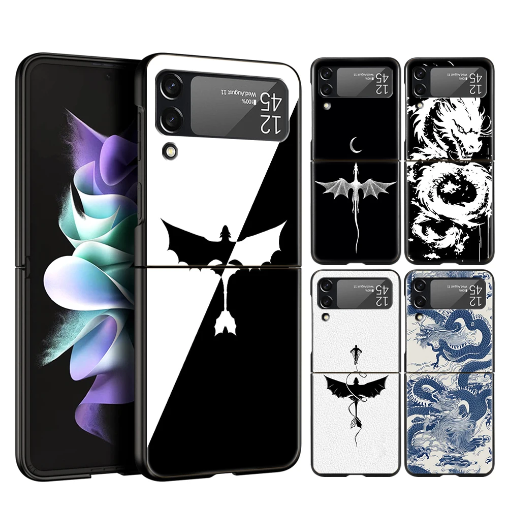 Funda de teléfono Dragon para Samsung Galaxy Z Flip 3 4 5 6 7 PC plegable negro duro para Samsung Z Flip3 Flip4 Flip5