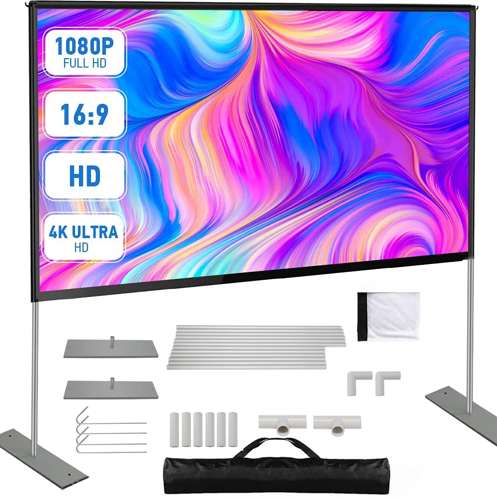 Pantalla de proyector portátil de 120 pulgadas + soporte de marco tela de pantalla de proyección de vídeo de película de 120 pulgadas 2K 4K Full HD 3D cortina para exteriores - imagen 2