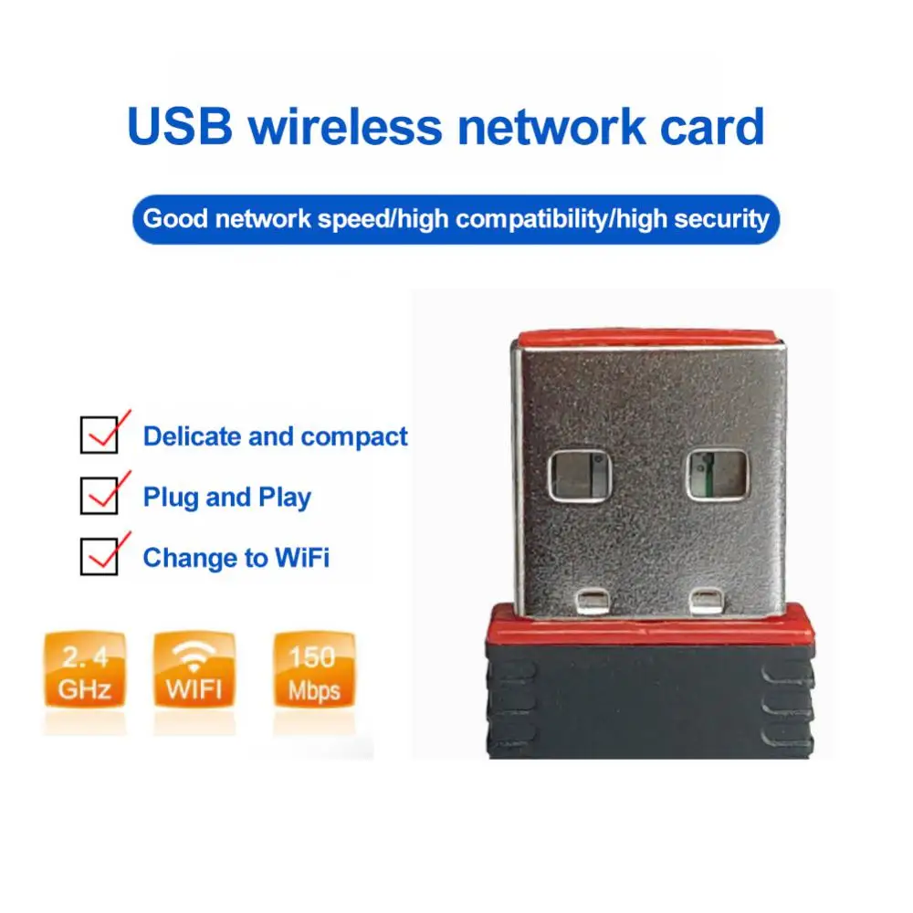 Mini tarjeta de red USB, adaptador WiFi inalámbrico, Dongle USB 2,0, 2,4G, 150Mbps, 802.11b/G/nAX, RTL8188, antena interna LAN para PC de escritorio
