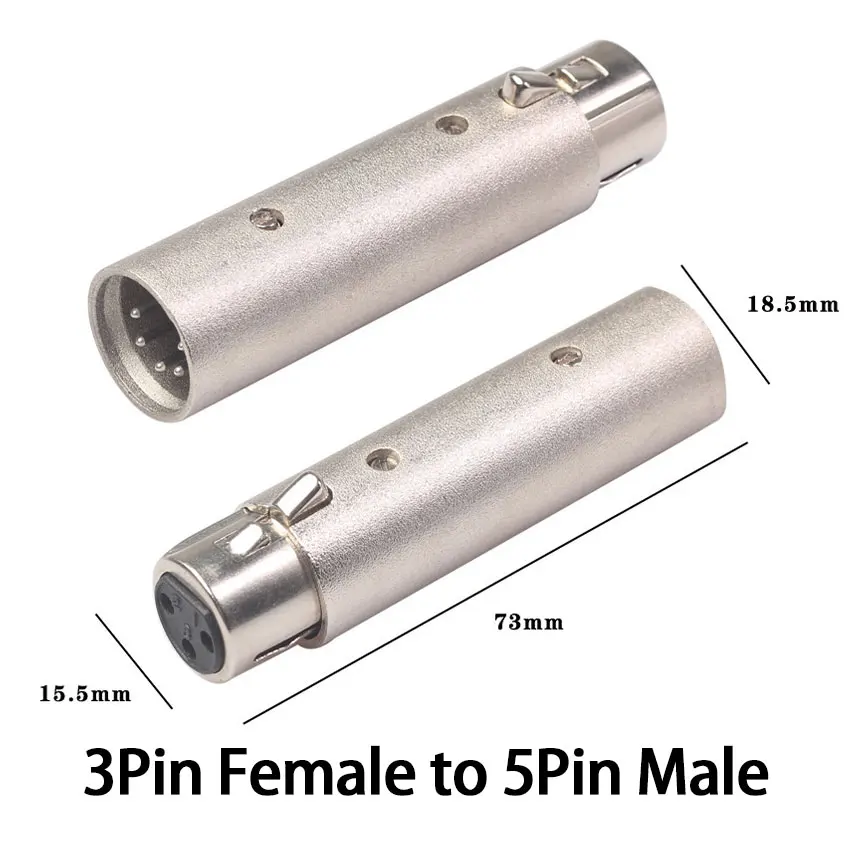 Convertidor con carcasa metálica XLR de 3 pines a 5 pines DMX, adaptador de iluminación de Audio, conector macho de 3 pines a hembra de 5 pines, luz de escenario y teatro