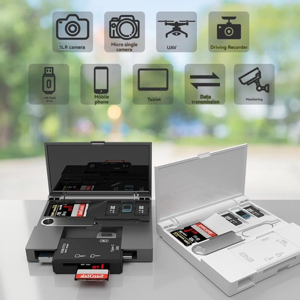 Caja de almacenamiento para lector de tarjetas USB 2,0 7 en 1, tarjeta SD TF, funda para tarjeta de memoria inteligente, adaptador de lectura de tarjetas multifuncional tipo C, caja de almacenamiento - imagen 3