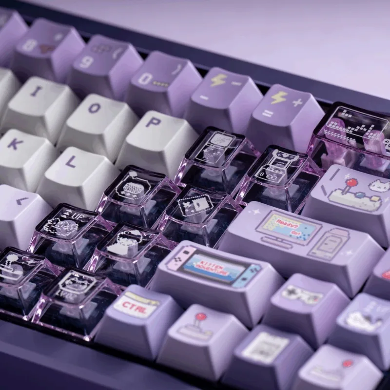 Purple Game Meow Theme Keycaps Set PBT Sublimation Cherry Profile Cute Keyboard Caps Customized Mechanical Keyboard Accessories - imagen 4