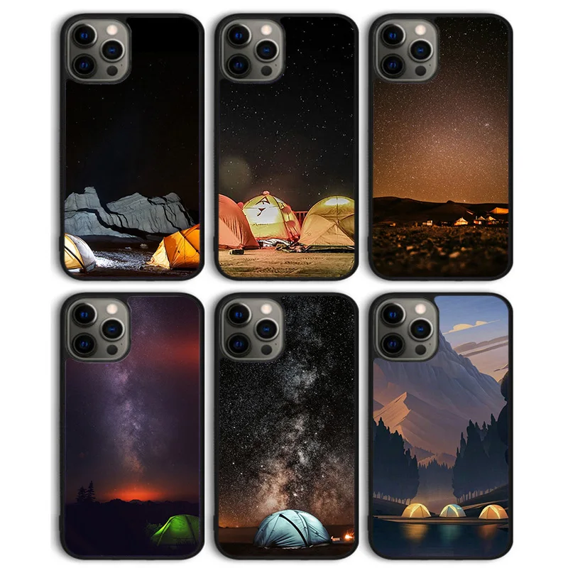 Funda trasera para teléfono con ilustración de acampada para iPhone 17 Air 16 15 14 13 11 12 Pro Max Plus