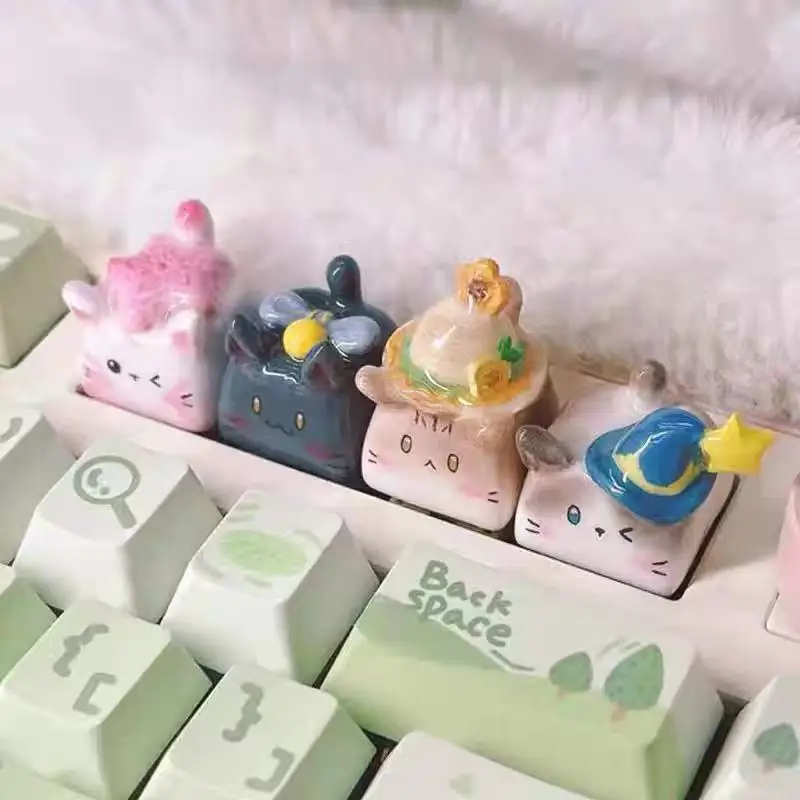 DIY hecho a mano arcilla conejito keycap creativo lindo gato juego Teclado mecánico keycap ESC botón teclado decoración - imagen 3