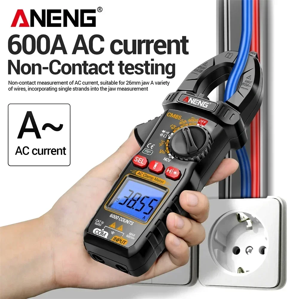 Multímetro medidor de abrazadera 6000 recuentos ANENG CM85 sin contacto medición de voltaje CA de alta precisión 600A corriente NCV herramienta de electricista - imagen 3