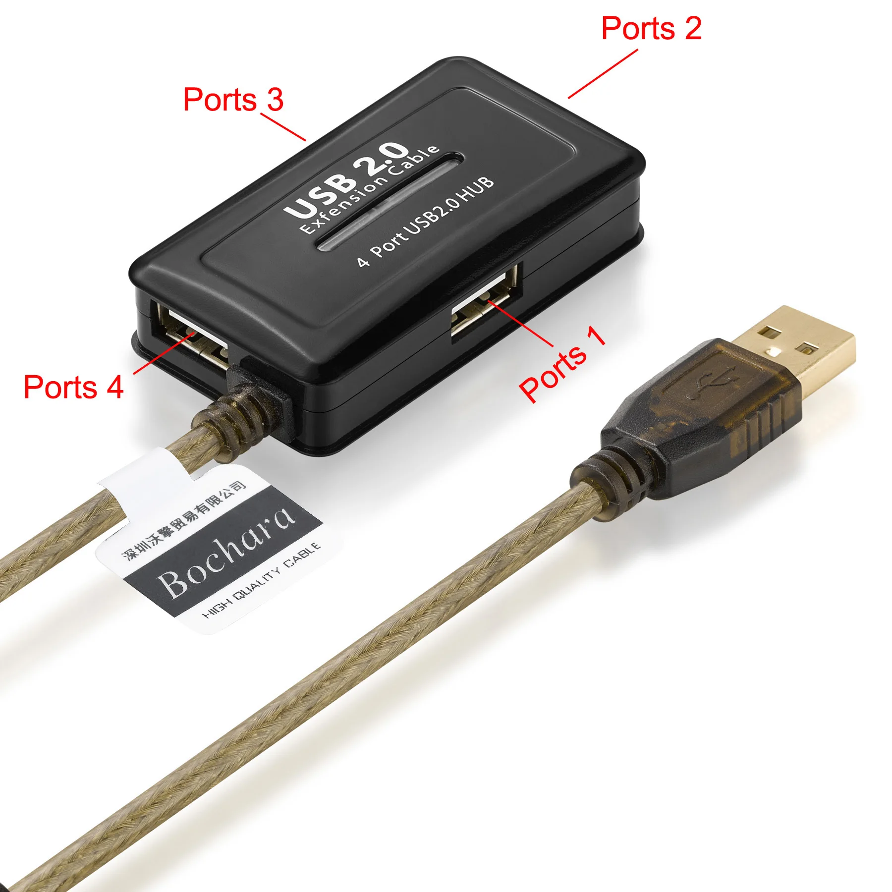 Bochara-cable de extensión de concentrador USB 2,0, 4 puertos, lámina macho a hembra + trenzado blindado, Chipset IC integrado, doble blindado, 5M, 10M - imagen 4