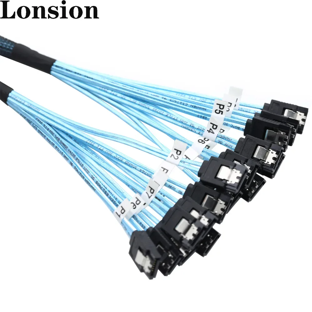 Cable de datos SATA 7P hembra de 8 puertos SATA de alta velocidad, 7 pines, 6Gbps, para disco duro SSD, unidad óptica, servidor, Host, 0,5 m/1m - imagen 4