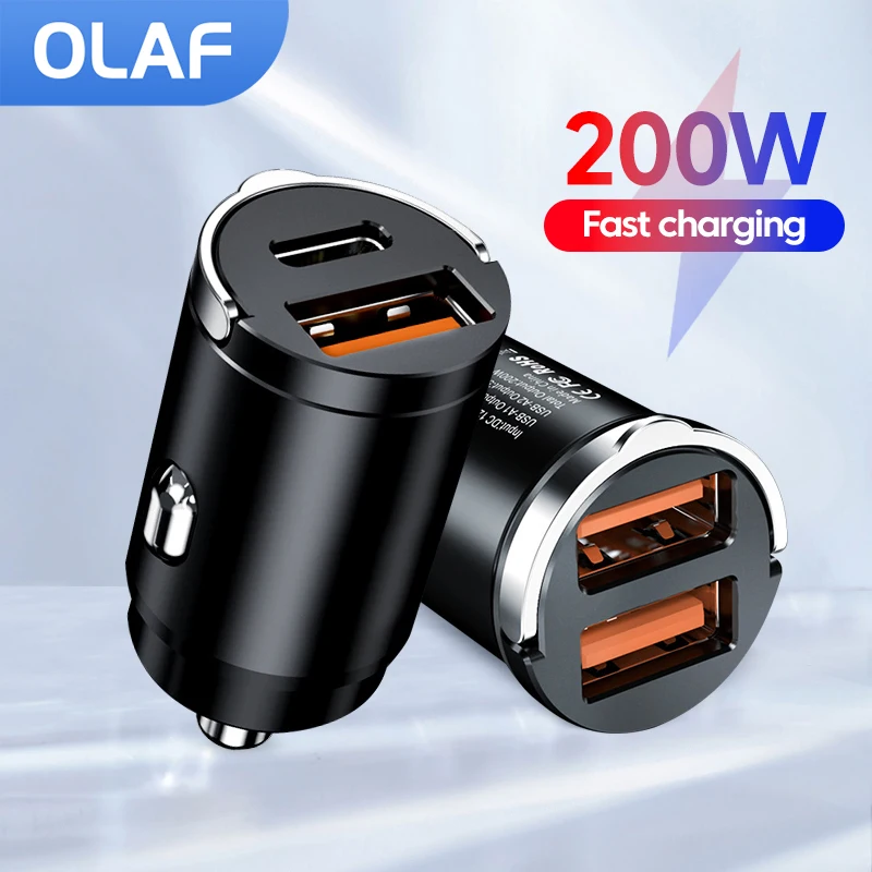 Olaf 200W Mini cargador de coche encendedor carga rápida para iPhone QC3.0 Mini PD USB tipo C cargador de teléfono de coche para Xiaomi Samsung Huawei - imagen 2