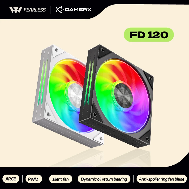 XGAMERX FD 120 BK ventilador silencioso ARGB PWM rodamiento de retorno de aceite dinámico ventilador de PC 120mm hoja de ventilador de anillo anti-spoiler 71.36CFM 800-2200RPM - imagen 2