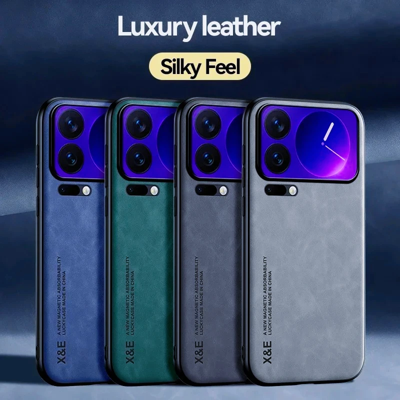 Para Xiaomi Mi 17 Pro Max PU cuero soporte magnético para coche funda de silicona para Xiaomi Mi 17Pro Max cubierta de protección de hierro integrada