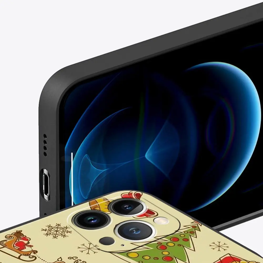Funda de teléfono de lujo con dibujos navideños para iPhone 17 Air 16 Plus 13 15 14 12 11 Pro MAX 7 8 SE, funda negra de TPU suave - imagen 4