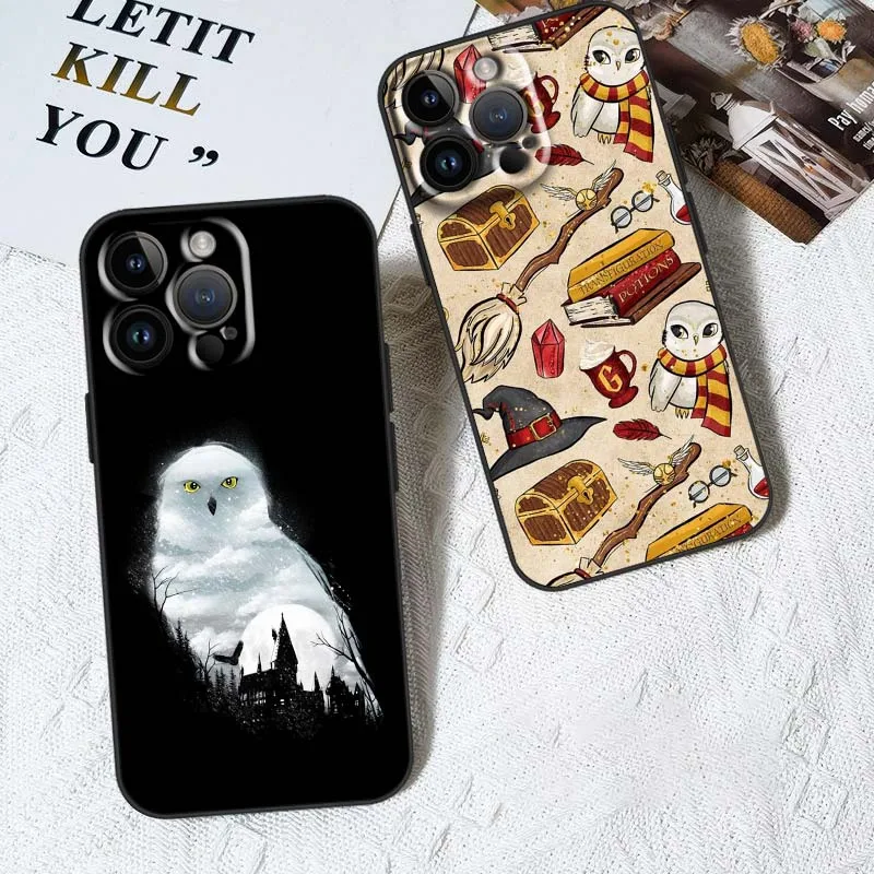 Funda mágica de búho artístico para Apple iPhone 12 11 8 7 6 6S XS XR X SE Mini Plus Pro Max funda de teléfono negra - imagen 3