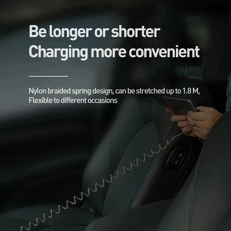 PD 27W 5A Cable de carga rápida elástico de resorte de coche para Apple iPhone 14 11 12 13 Pro Max 7 8 14 Plus X XR XS accesorios de Cable de datos - imagen 4