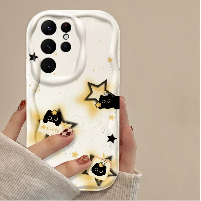 Lucky Star Cat 3D Wave Case para Samsung Galaxy S24 Ultra S23 S22 Plus S21 S20 FE A25 A55 A35 A15 A16 A05 A05S A06, Etui de silicona - imagen 5