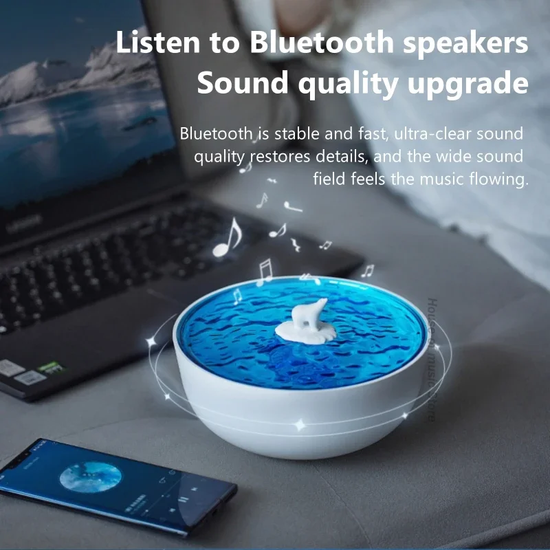 Altavoz pequeño Vintage portátil, altavoces inalámbricos Bluetooth con lámpara de proyección de olas oceánicas, caja de sonido para dormir con ruido blanco incorporado - imagen 3