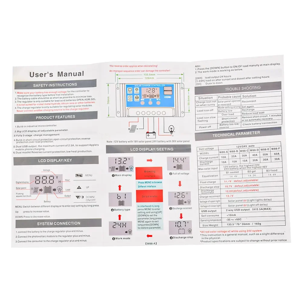 Controlador de carga solar 12V/24V PWM 10A 30A con ajuste de temporizador de pantalla LCD ajustable - imagen 4