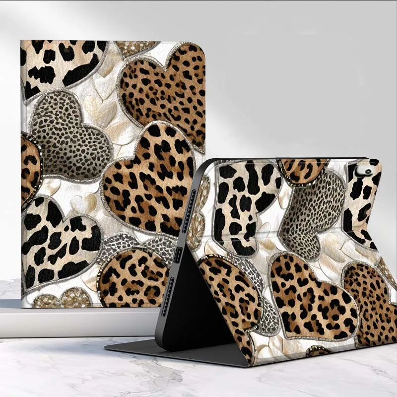 Funda artística con estampado de leopardo y corazón para tableta Samsung Galaxy Tab S11 S10 S9 S8 S7 S6 A11 A9 A8 A7 10,5 10,4 Lite FE Plus pulgadas