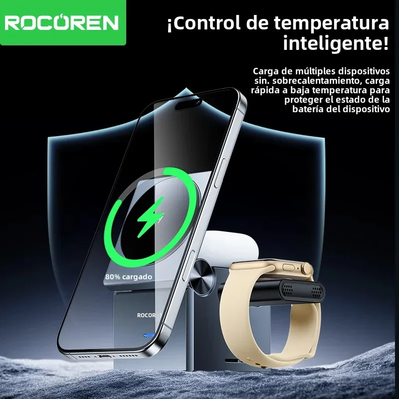 Cargador Rocoren para iPhone Samsung soporte Vertical base de carga cargador inalámbrico para iWatch AirPods con indicador LED - imagen 5