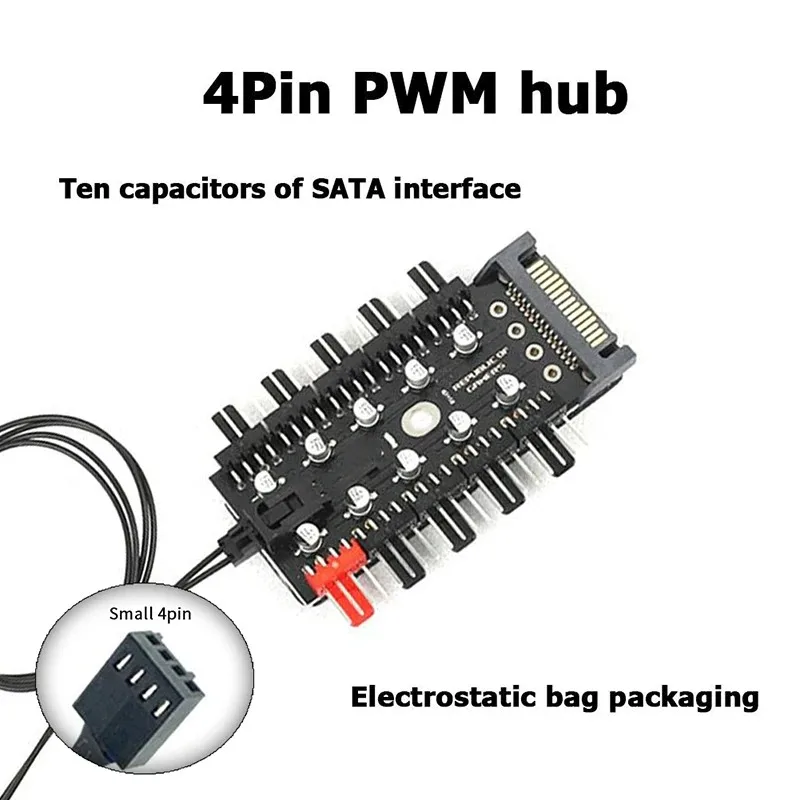 Placa base 1 a 10 HUB 4 pines PWM ventilador enfriador adaptador divisor extensión 12V SATA IDE fuente de alimentación grande puerto 4D controlador de PC - imagen 4