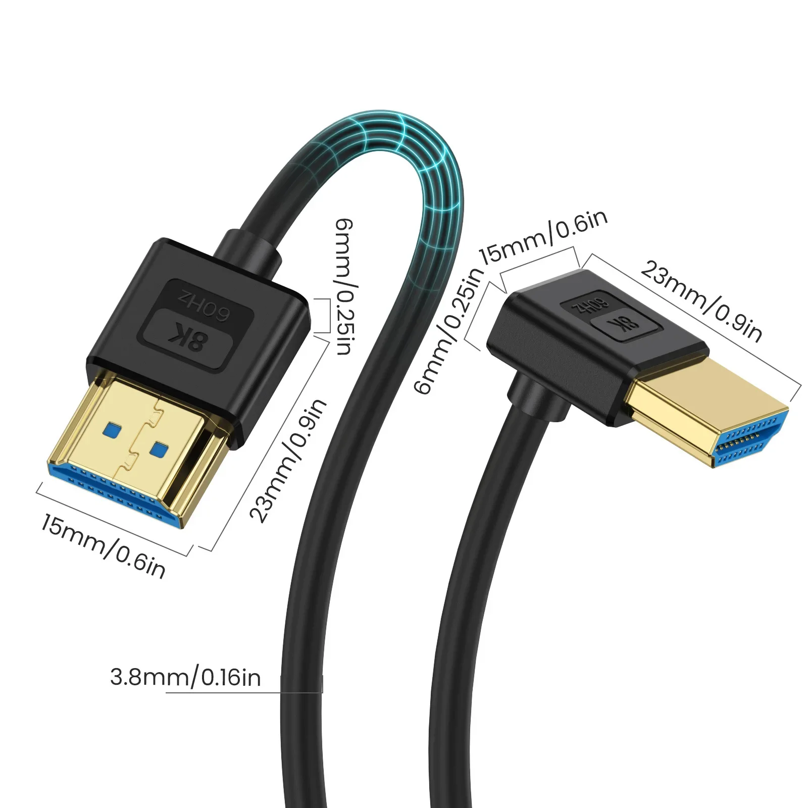 Cable de codo de silicona HDMI Micro Mini Compatible con HDMI 2,1 V Cable fino Flexible compatible con resolución de 16K 60Hz 8K 60Hz 4K 240HZ 5K - imagen 4