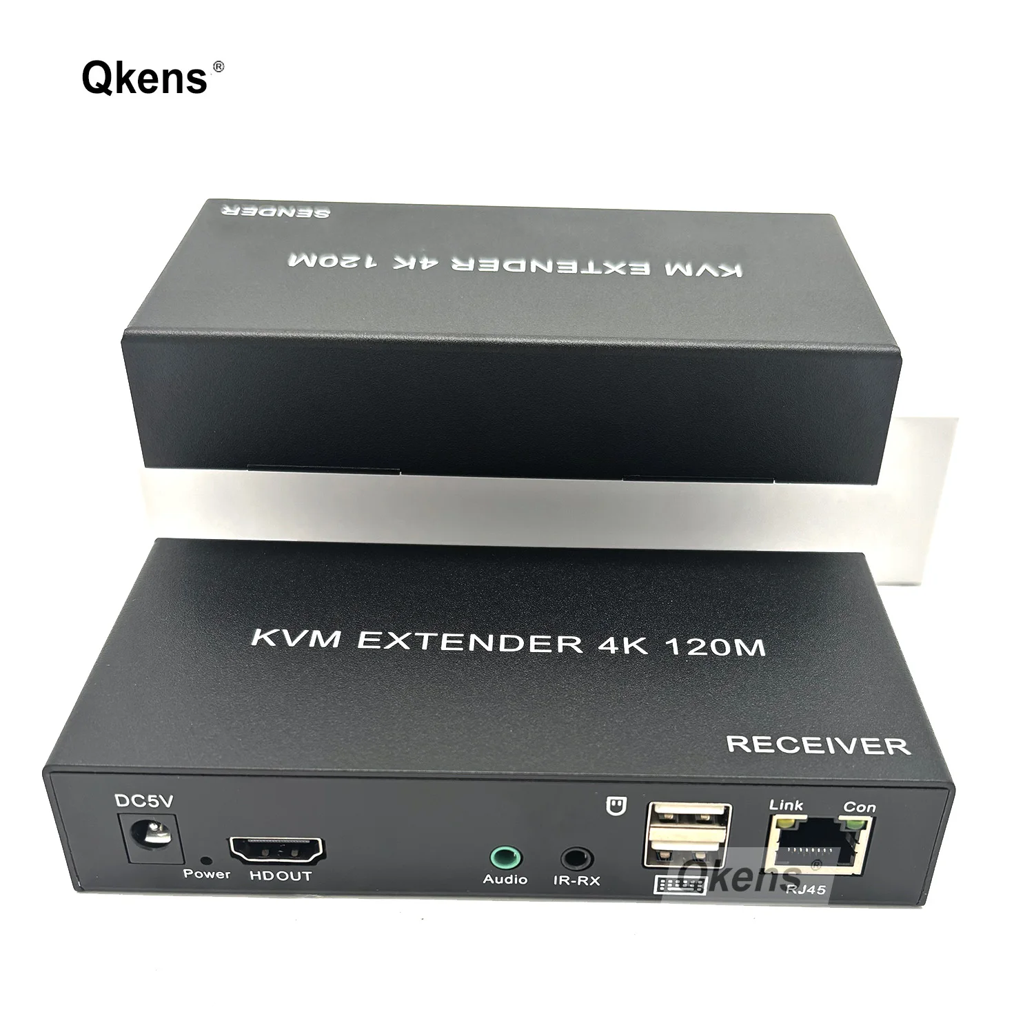 Transmisor y receptor de vídeo extensor KVM, puerto HDMI a RJ45, 4k, 120m, a través de Cable Ethernet Cat6, compatible con teclado y ratón de Audio de 3,5mm