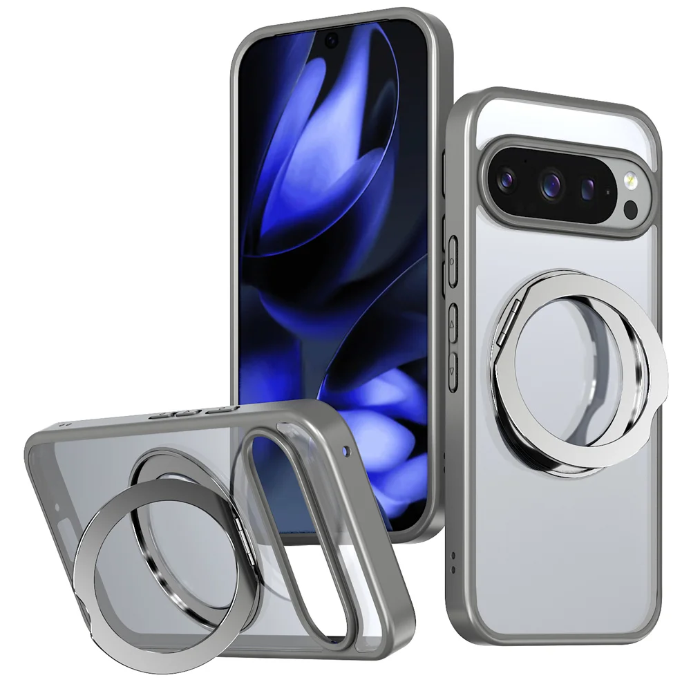 Anillo magnético de aleación de aluminio, funda de teléfono Stan d giratoria magnética para Google Pixel 9 10 Pro XL 9A, cubierta esmerilada mate a prueba de golpes