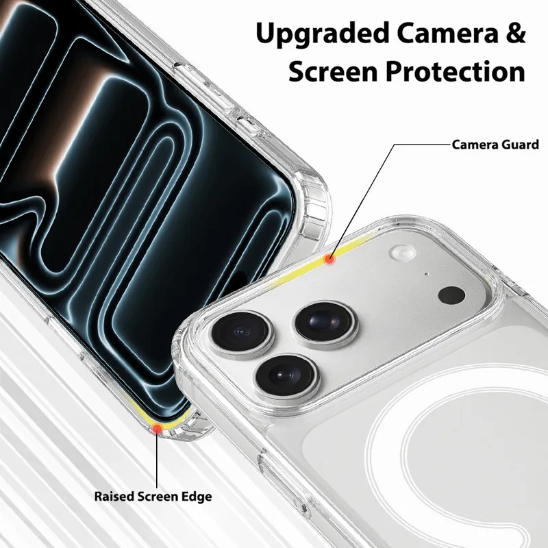 Para iPhone Air, 17 Pro Max Funda magnética ELVEV Anti-caída TPU Duro PC Cubierta de teléfono transparente con botón de control de cámara - imagen 5