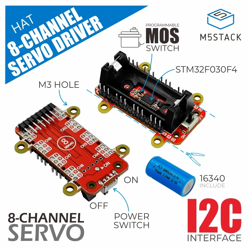 M5Stack Oficial M5StickC Servocontrolador HAT de 8 Canales