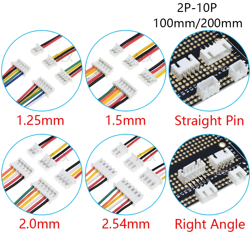 5 uds JST-1.25mm ZH-1.5mm PH-2.0mm XH-2.54mm conector macho/hembra con cable 2/3/4/5/6/7/8/10P conector de pines para Arduino