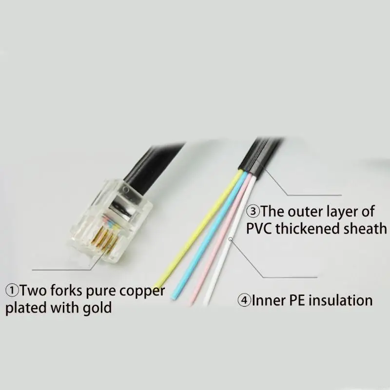 Cable de teléfono en espiral RJ9, Cable de línea de mango de teléfono fijo curvo de 6 pies, 4P4C, 6 pies/1,85 m - imagen 4