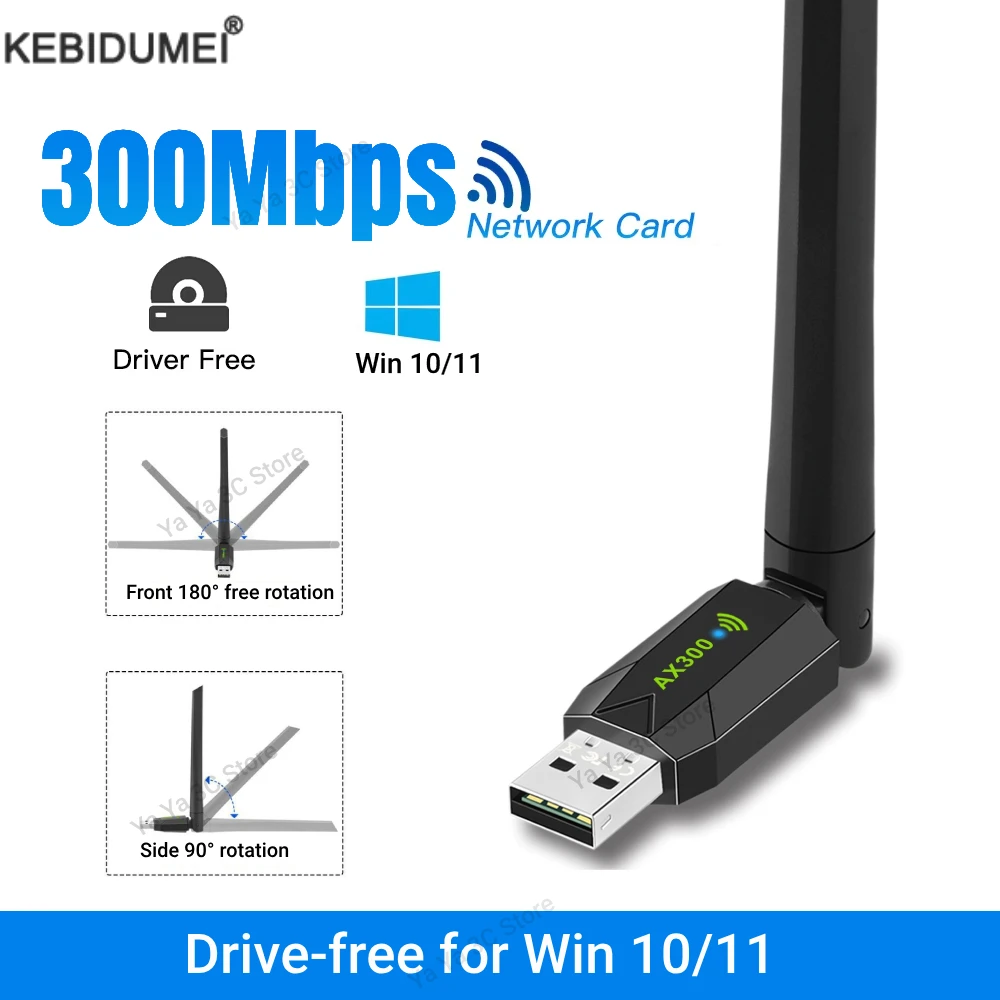 Adaptador USB WiFi 6 de 300Mbps, tarjeta de red WiFi inalámbrica de 2,4 GHz, antena 5BDI, Dongle Wifi 6 USB para PC, portátil, controlador Win10/11 gratis