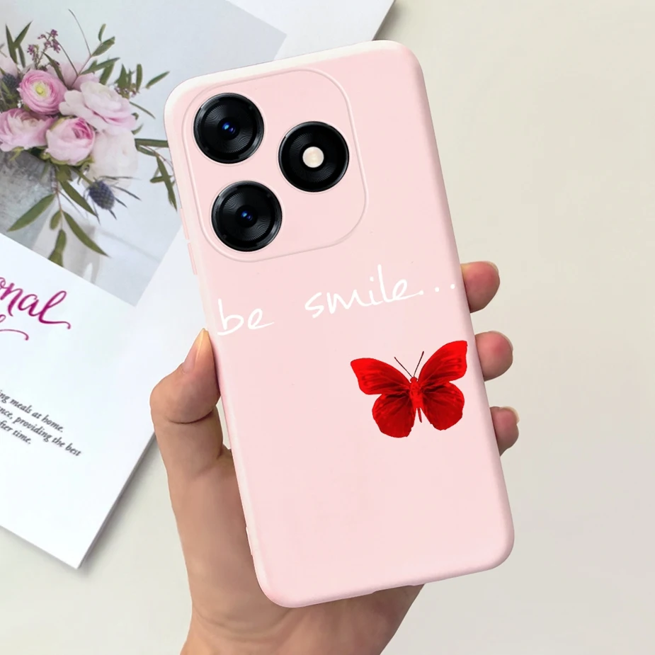 Una caja de teléfono celular rosa con una mariposa