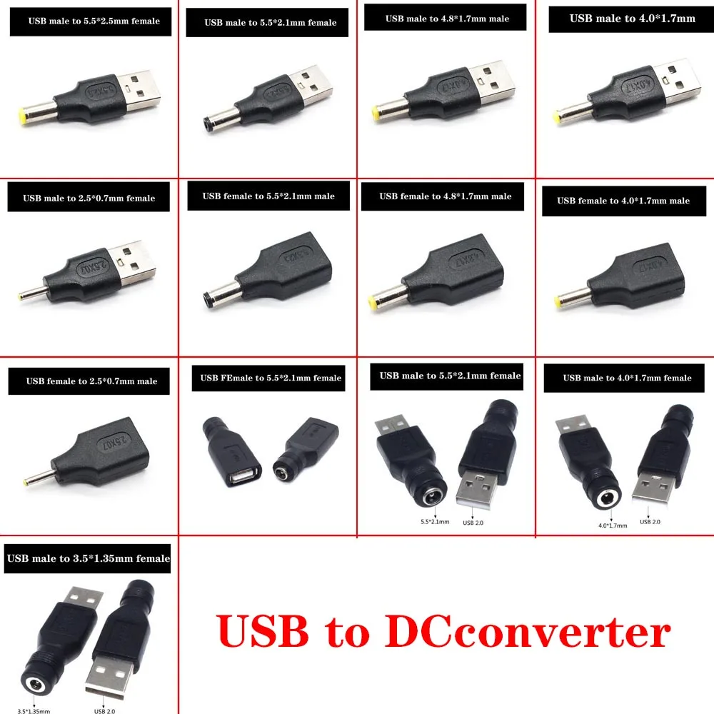 DC male Female Jack Socket to USB 2.0  Male female Plug DC Connector 5V Power Plugs Adapter for Laptop