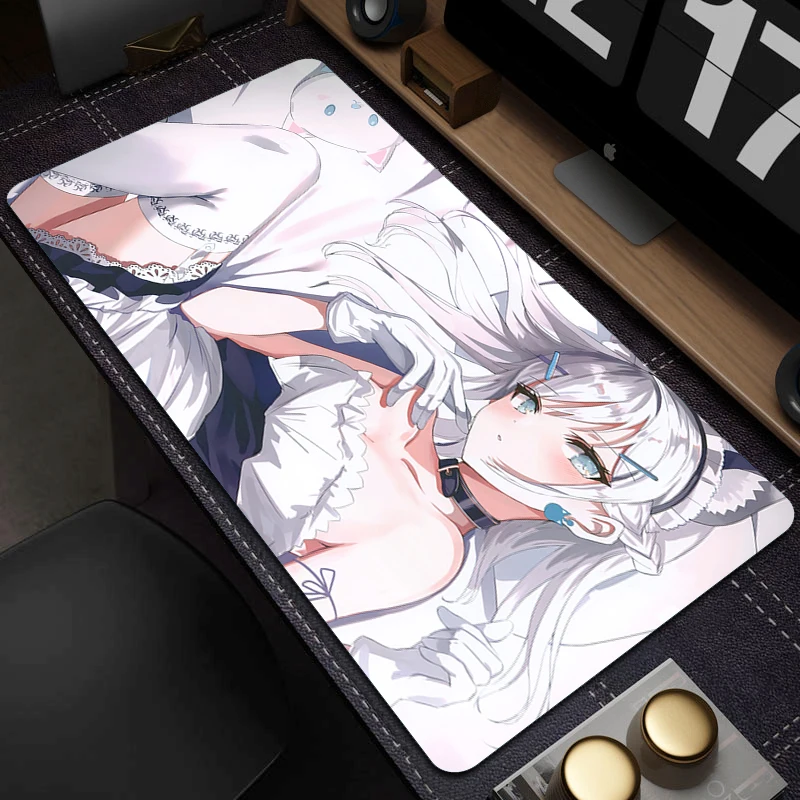 Alfombrilla de ratón grande Kawaii de Anime Pixel Girl, alfombrilla de goma para ordenador de oficina grande, alfombrilla de ratón con borde de bloqueo, alfombrilla antideslizante para teclado - imagen 4