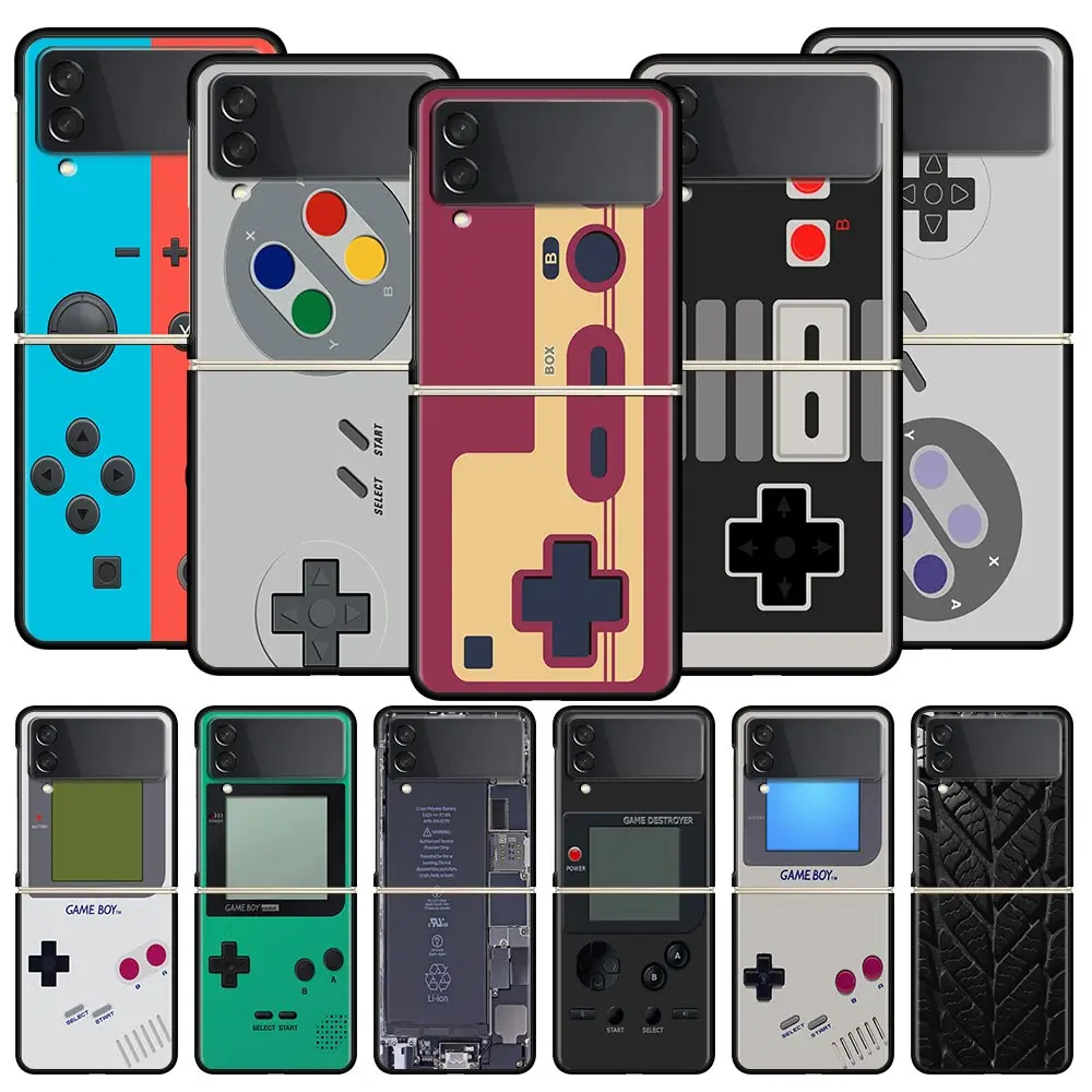 Video Game Boy Vintage GamePad funda de teléfono para Samsung Galaxy Z Flip 4 5 3 pliegues negro duro PC Shell para Samsung Z Flip5 cubierta