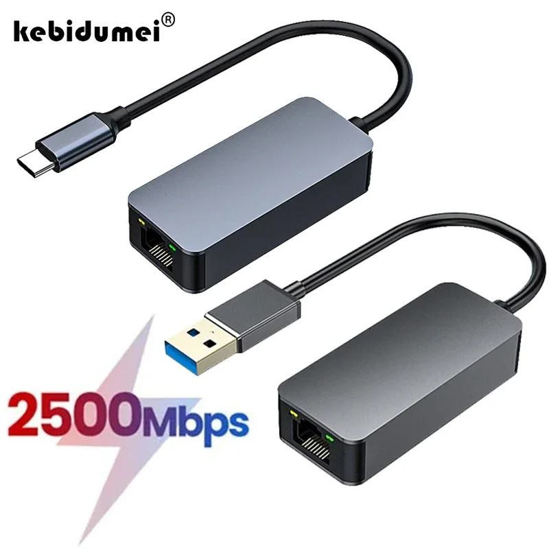 Adaptador Gigabit Ethernet de 2500Mbps USB 3,0 tipo C a RJ45 2,5G convertidor de tarjeta de red Lan Hub para Windows 8,1/10/11 para PC portátil