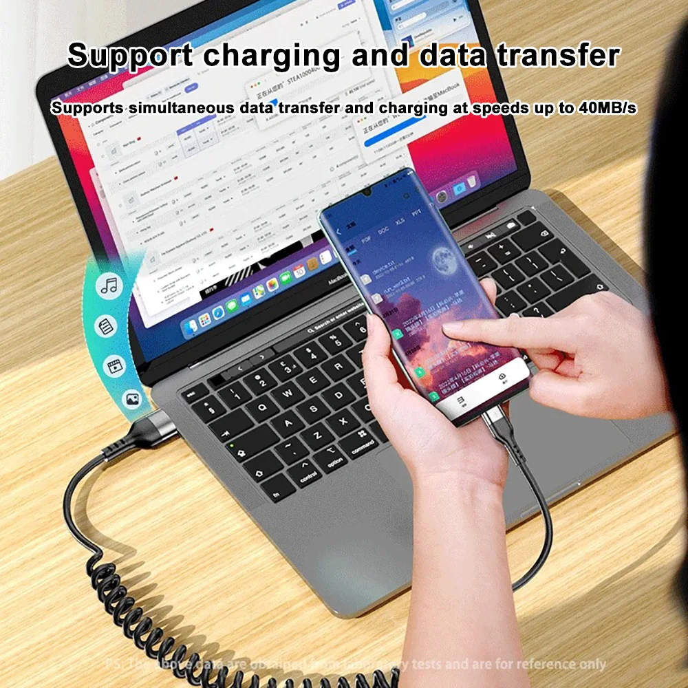 Cable de carga rápida tipo C de 66W y 5A, cargador de teléfono telescópico con resorte para coche, Cable USB C de datos de alta velocidad para teléfono móvil inteligente - imagen 4