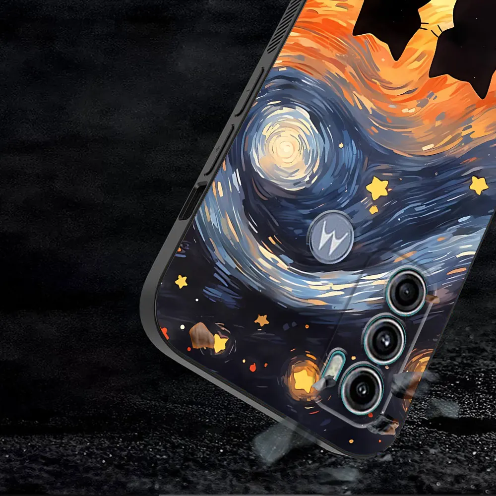 Funda de teléfono suave negra para Motorola Moto G50, G31, G71, G72, G51, G32, G30, G73, G60s, G22, G60, G52, G53, cubierta de parachoques, cielo estrellado, gato - imagen 3