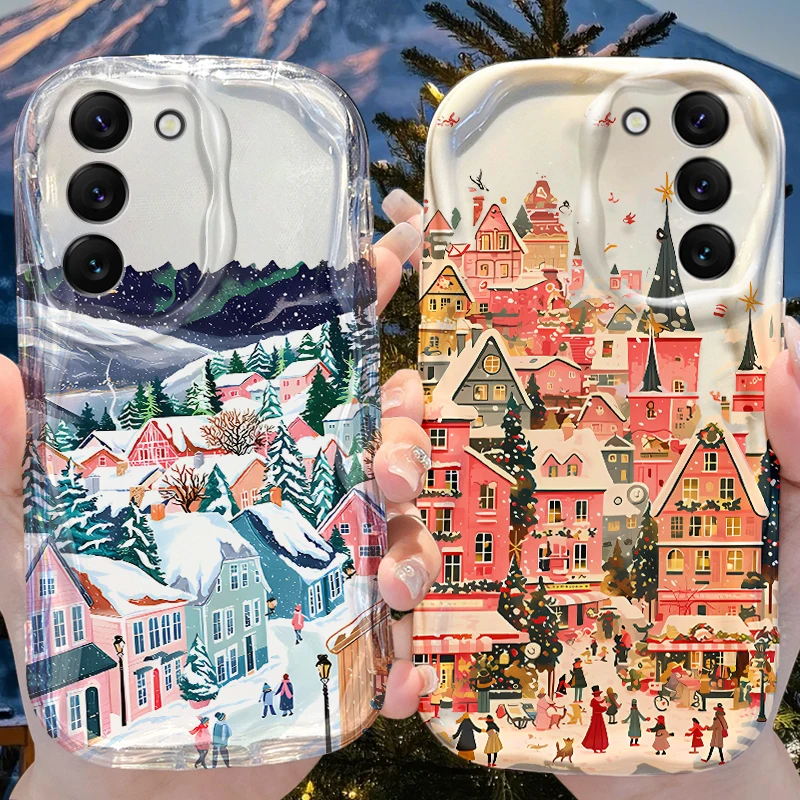 Funda roja con ondas de autobús de Navidad para Samsung Galaxy S25 S24 S23 S22 S21 Ultra Plus S20 FE A73 A72 A71 A56 A55 A54 5G A51 4G