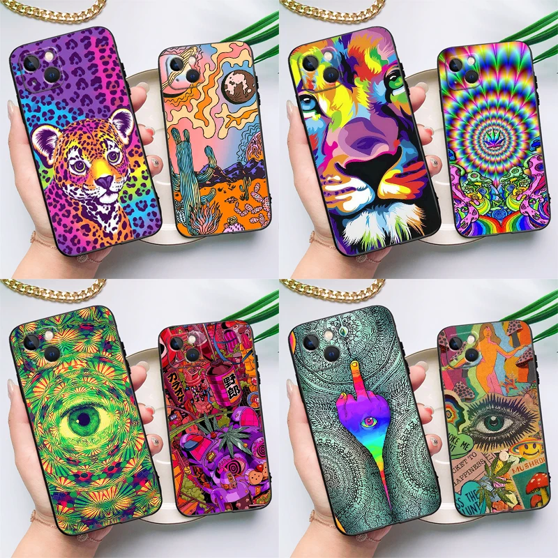 Funda de silicona colorida psicodélica Trippy Art para iPhone 17 15 14 12 11 13 Pro Max 16 Plus 12 13 Mini 16e 17 Air contraportada