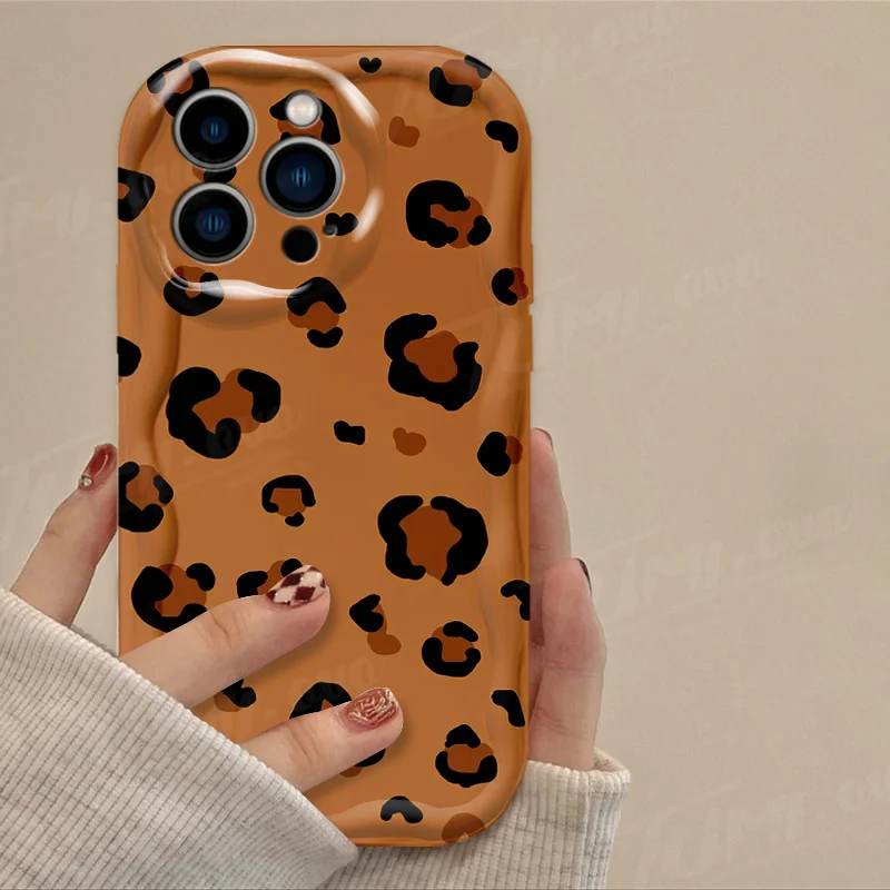 Funda de silicona a prueba de golpes para iPhone, carcasa con estampado de leopardo, corazón de amor, onda 3D, 15, 14, 13, 12, 11 Pro Max, X, XR, XS, 8, 7, 6, 6S Plus, SE, 2020 - imagen 4