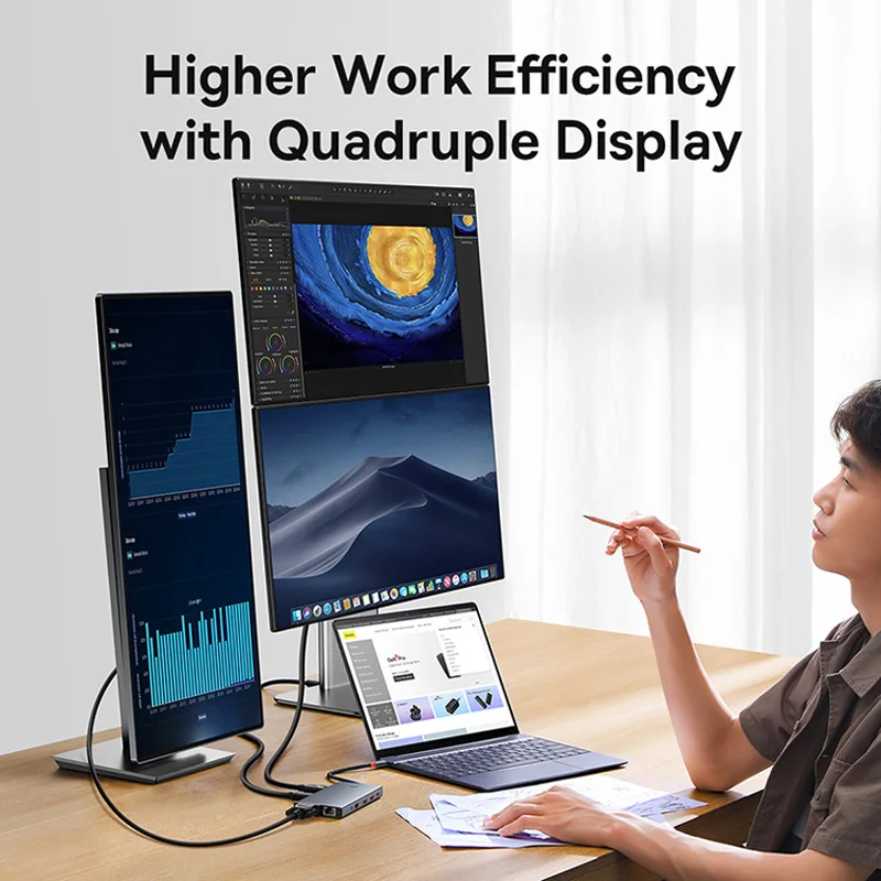 Baseus USB C Hub tipo C a HDMI USB HUB adaptador 13 en 1 DP 4K 60Hz 120Hz RJ45 VGA convertidor PD 100W USB A 3,1 2,0 para Macbook PC - imagen 3