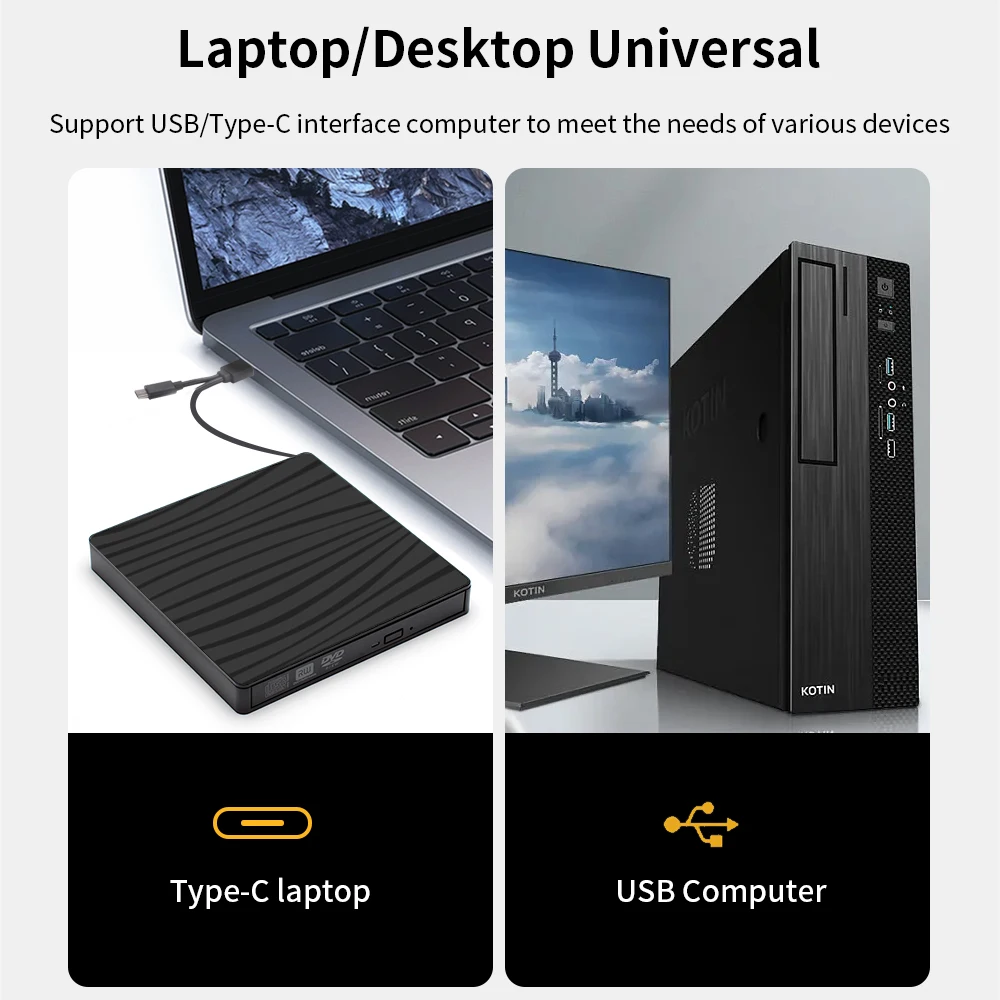 TISHRIC tipo C USB 3,0 reproductor de CD y DVD externo RW DVD CD escritor unidad grabadora lector unidad de CD de DVD externa para ordenador portátil de escritorio - imagen 4