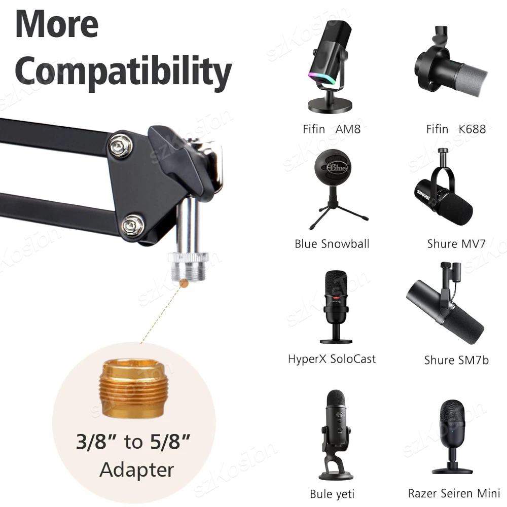 Kits de soporte de micrófono Universal, brazo de tijera de suspensión de micrófono con filtro Pop para micrófono Shure SM7B SM58 AM8 A8 A6V K658 - imagen 3