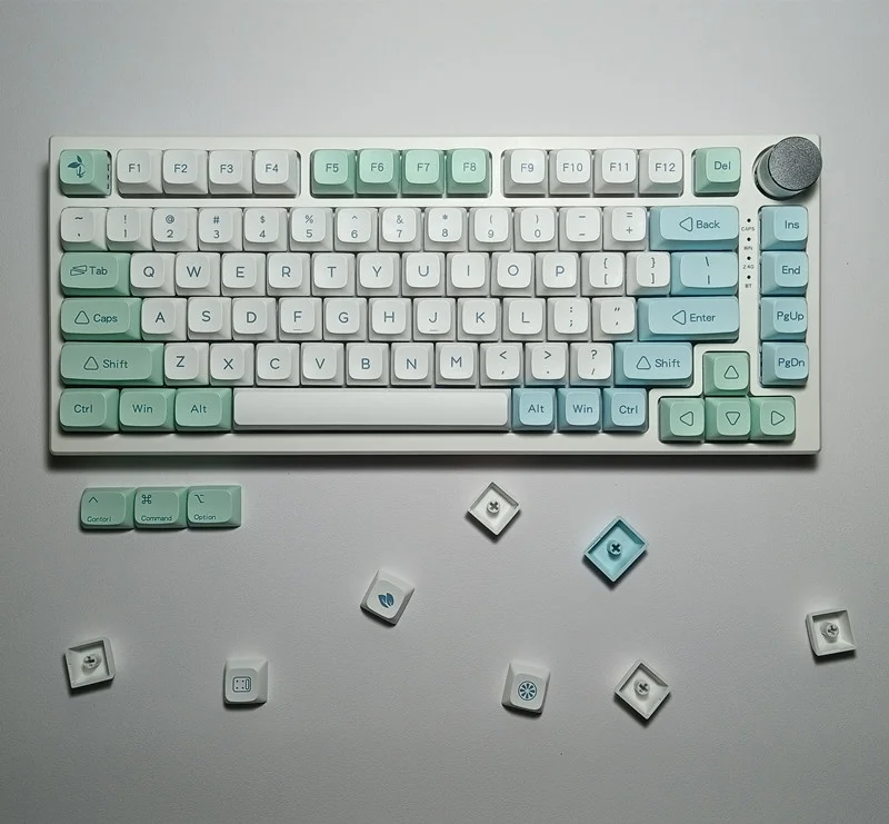 Juego de 130 teclas de cristal de hielo, tapas de tecla de menta, tinte PBT, sublimación, perfil XDA, 1,75u, 2u, MAC Shift, 1,5u - imagen 3
