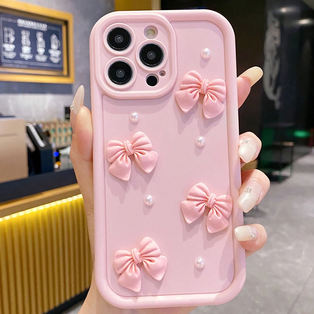 Funda de teléfono de silicona con lazo 3D coreano para iPhone 17 Air 16 Pro 15 14 13 12 11 Pro Max 16E 7 8 Plus, funda suave a prueba de golpes - imagen 4