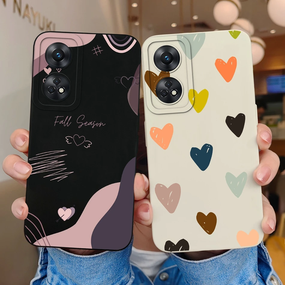 Para Oppo Reno 8T 8Z funda de teléfono Love Heart protección de cámara cubierta trasera de silicona líquida suave para OPPO Reno8T 4G 5G 8 Lite Shell - imagen 2